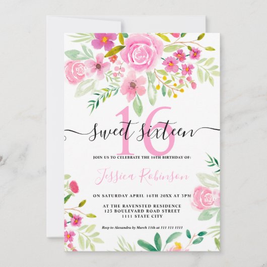 Invitation Écriture d'aquarelle couleur vert rose vert vert t (Devant)