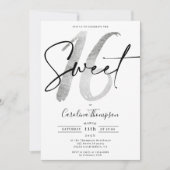 Invitation Écriture de bordure argent fillette photo Sweet 16 (Devant)