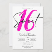 Invitation Écriture de bordure rose néon fillette photo Sweet (Devant)