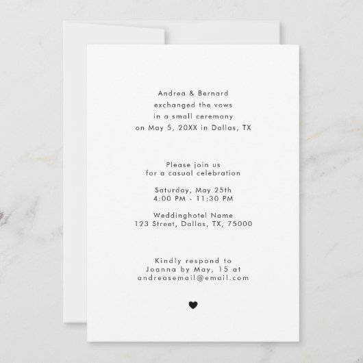 Invitation Écriture de cœur moderne Rien de fantaisiste Juste (Dos)