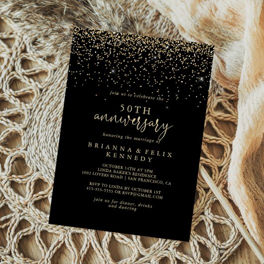 Invitation Écriture de confettis dorés 50e anniversaire de ma