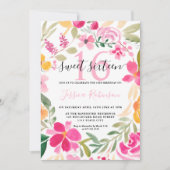 Invitation Écriture de couronne d'aquarelle rose fleurie Swee (Devant)