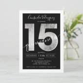 Invitation Écriture de feuille d'argent photo quinceanera noi (Debout devant)