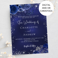 Écriture de fleurs bleu marine en argent mariage