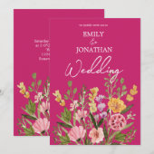 Invitation Écriture de fleurs sauvages brillantes mariage (Devant / Derrière)