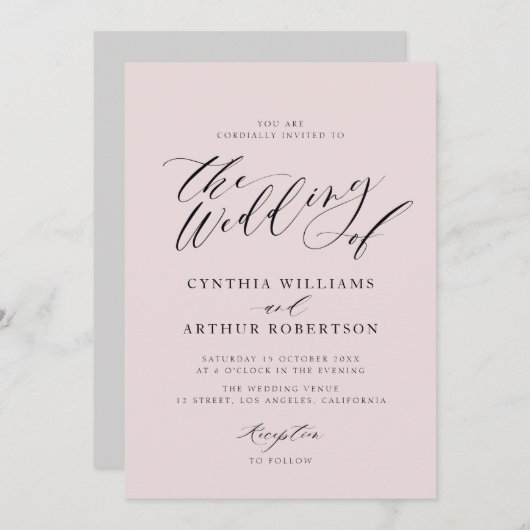 Invitation écriture de script en lettres grises et en faire-p (Devant / Derrière)