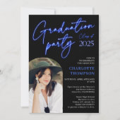 Invitation Ecriture de signe bleu néon fun graduation photo a (Devant)