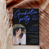 Invitation Ecriture de signe bleu néon fun graduation photo a