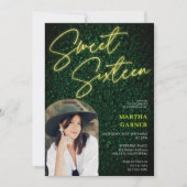 Invitation Écriture de signe jaune néon arche photo verte Swe (Devant)