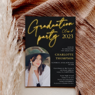 Invitation Ecriture de signe jaune néon fun graduation photo