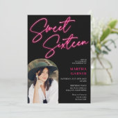 Invitation Écriture de signe rose néon amusant arche photo Sw (Debout devant)