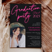 Invitation Ecriture de signe rose Neon fun graduation photo a