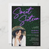 Invitation Écriture de signe violet néon arche photo verte Sw (Devant)