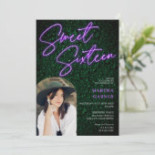 Invitation Écriture de signe violet néon arche photo verte Sw (Debout devant)