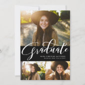 Invitation Écriture de troisième cycle photo graduation noire (Devant)