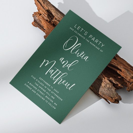 Invitation Écriture de typographie mariage vert émeraude + QR