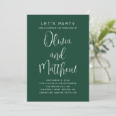 Invitation Écriture de typographie mariage vert émeraude + QR (Debout devant)