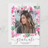 Invitation Écriture de végétation fleurie rose 3 photos gradu (Devant)