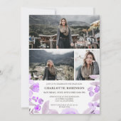 Invitation Écriture de végétation fleurie violet graduation p (Dos)