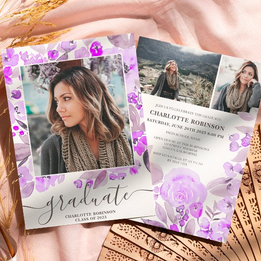 Invitation Écriture de végétation fleurie violette 3 photos g
