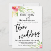 Invitation Écriture décontractée Aquarelle Fleurs Mariage (Devant)
