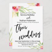 Invitation Écriture décontractée Aquarelle Fleurs Mariage (Devant / Derrière)