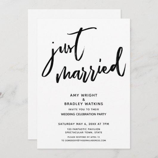 Invitation Écriture décontractée Réception Mariée Mariage (Devant / Derrière)