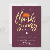 Invitation Écriture d'or moderne remerciement dîner invitatio (Devant)