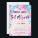 Invitation Écriture d'or rose violet bat mitzvah<br><div class="desc">par kat massard >>> www.simplysweetpaperie.com << Une aquarelle peinte à la main et moderne par moi - totalement unique pour le Bat mitzvah de votre enfant - contactez-moi kat@simplysweetpaperie.com si vous souhaitez des articles correspondants installés. Kat x</div>