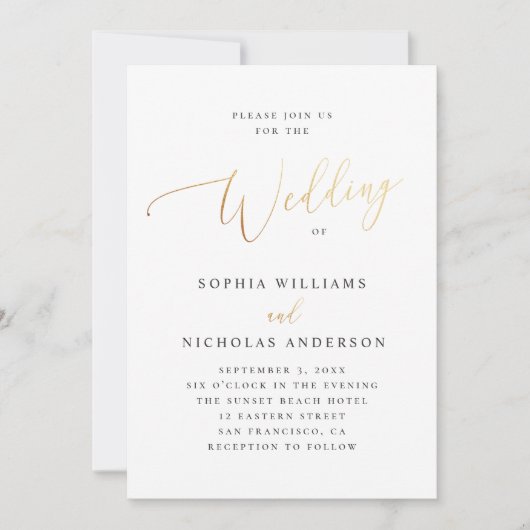 Invitation Écriture dorée élégante | Mariage classique tradit (Devant)