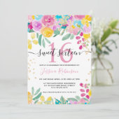 Invitation Écriture dorée rose jaune printemps Sweet 16 (Debout devant)