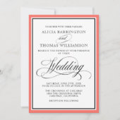 Invitation Écriture Élégante avec Bordure Corail (Devant)