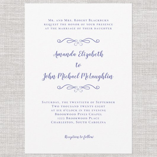Invitation Écriture Élégante Classique Mariage Bleu Pervenche