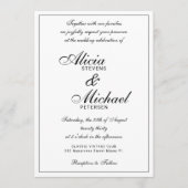 Invitation Écriture élégante classique mariage noir et blanc (Devant)