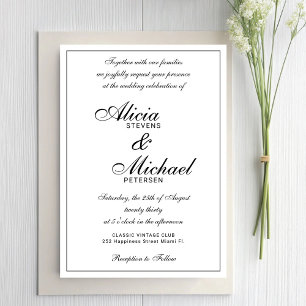 Invitation Écriture élégante classique mariage noir et blanc