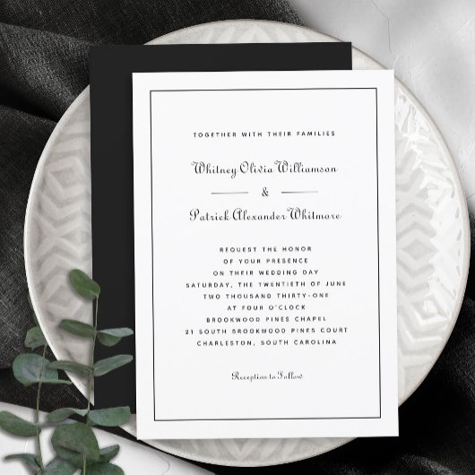 Invitation Écriture Élégante Classique Mariages Formel Blanc
