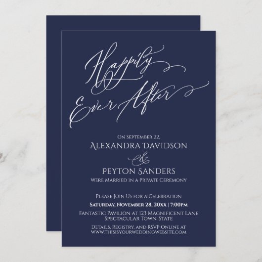 Invitation Écriture Élégante Heureux à tout jamais Réception (Devant / Derrière)