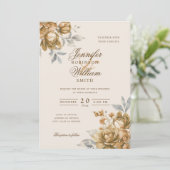 Invitation Écriture élégante mariage floral or (Debout devant)