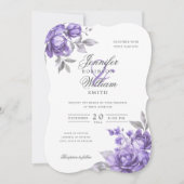 Invitation Écriture élégante mariage floral pourpre rustique (Devant)