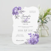 Invitation Écriture élégante mariage floral pourpre rustique (Debout devant)