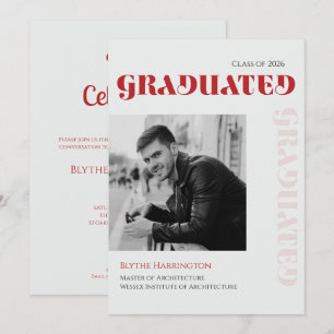 Invitation Écriture élégante moderne rouge noir et gris