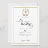 Invitation Écriture Élégante Monogramme Couronne de Laurier e (Devant)