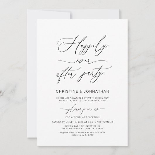 Invitation Écriture Élégante, Noir, Fuite de Mariage (Devant)