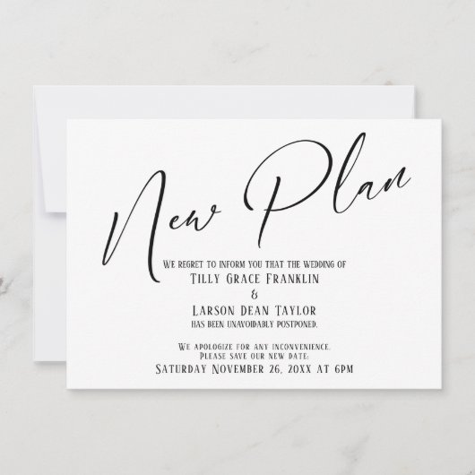 Invitation Écriture Élégante Nouveau Plan Annonce Simple (Devant)