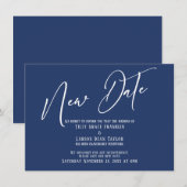 Invitation Écriture Élégante Nouvelle Date Annonce Marine (Devant / Derrière)