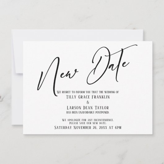 Invitation Écriture Élégante Nouvelle Date Annonce Simple (Devant)