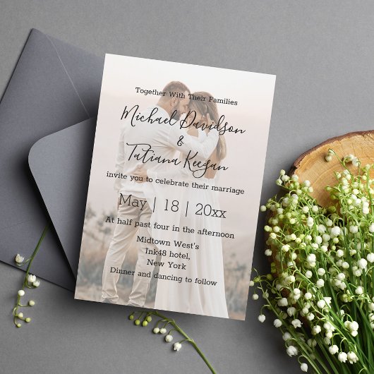 Invitation écriture élégante photo mariage moderne