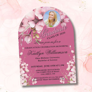Invitation Écriture Élégante Photo Rose Fête de Remise de Dip