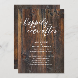 Invitation Écriture En Bois Texturé Heureux Jamais Après