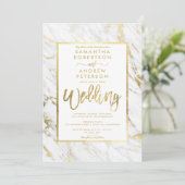 Invitation Écriture en marbre doré moderne mariage élégant (Debout devant)